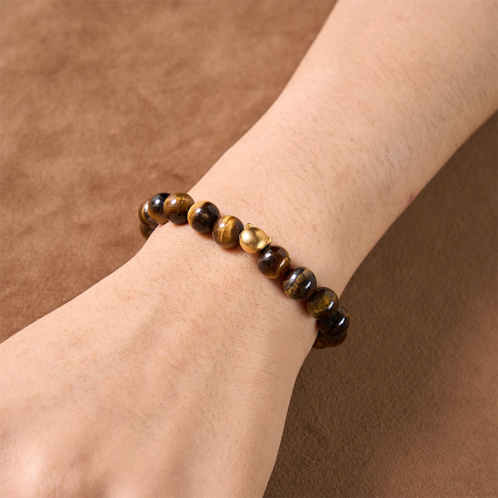 Buddha Stones Pulsera de cobre resistente con cabeza de gato y ojo de tigre - image 8