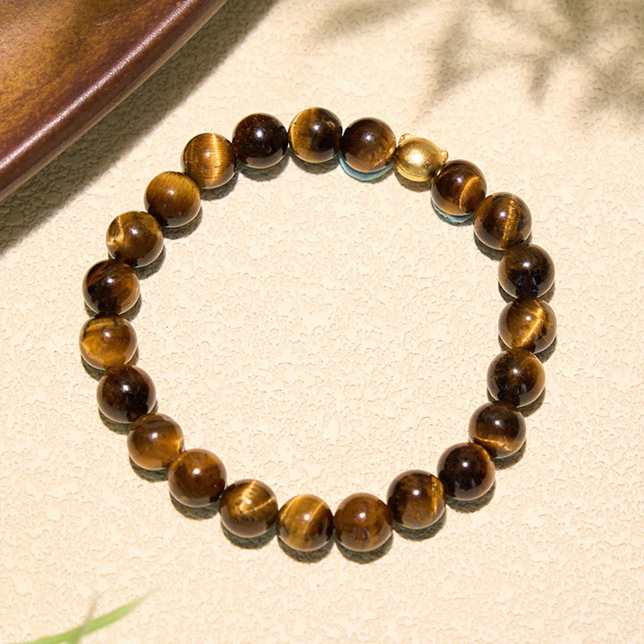 Buddha Stones Pulsera de cobre resistente con cabeza de gato y ojo de tigre - image 3