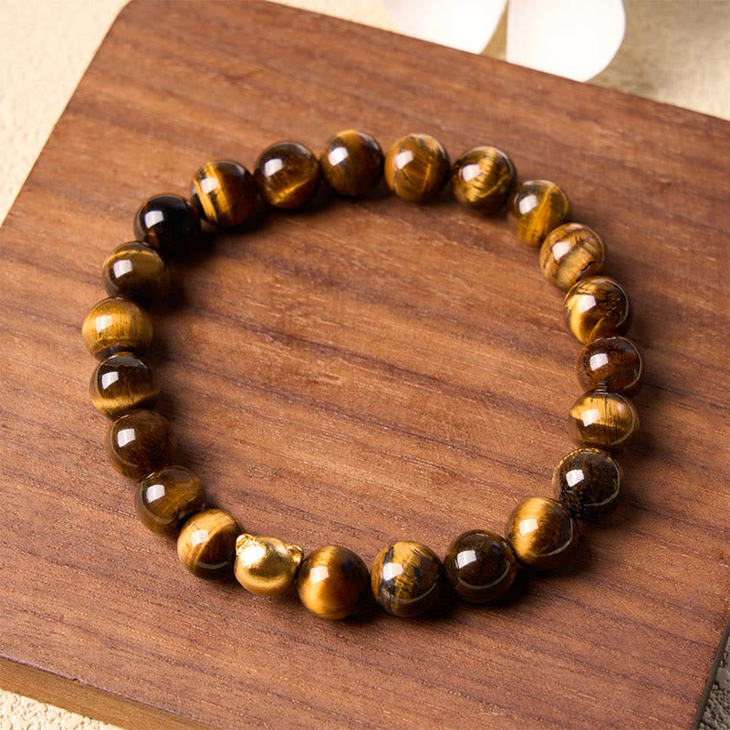 Buddha Stones Pulsera de cobre resistente con cabeza de gato y ojo de tigre - image 2