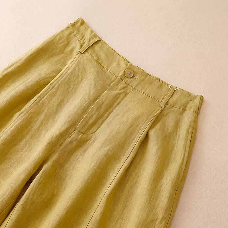 Buddha Stones Pantalones cortos informales minimalistas de color liso con cremallera para mujer, estilo primavera-verano, de pierna ancha y con bolsillos. - image 1