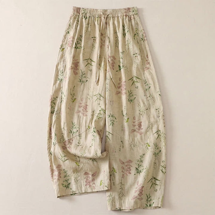 Buddha Stones Pantalones cortos de estilo bohemio con cordón ajustable y estampado floral de hojas, ideales para primavera y verano. Pantalones harem para mujer con bolsillos. - Beige - US8-10, UK/AU12-14, EU40-42 (2XL) - image 6