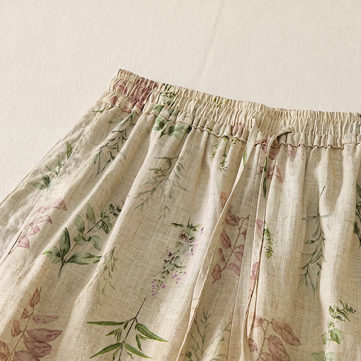 Buddha Stones Pantalones cortos de estilo bohemio con cordón ajustable y estampado floral de hojas, ideales para primavera y verano. Pantalones harem para mujer con bolsillos. - image 7