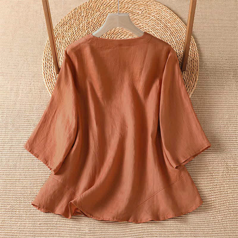 Buddha Stones Camisas de manga tres cuartos lisas, estilo casual de verano, con botones y diseño minimalista para mujer. - image 1