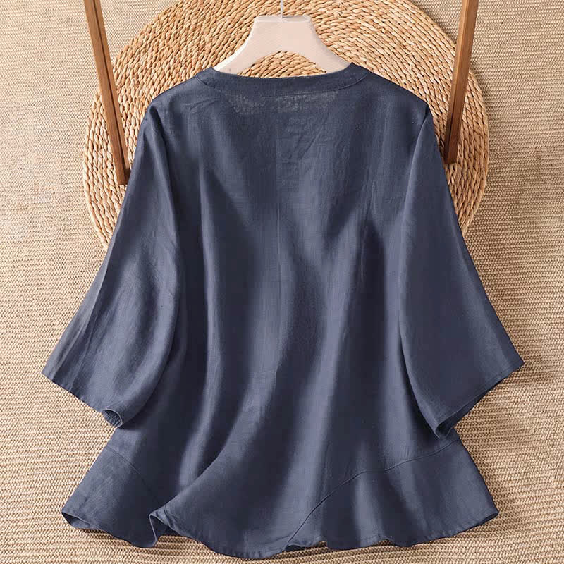 Buddha Stones Camisas de manga tres cuartos lisas, estilo casual de verano, con botones y diseño minimalista para mujer. - image 4