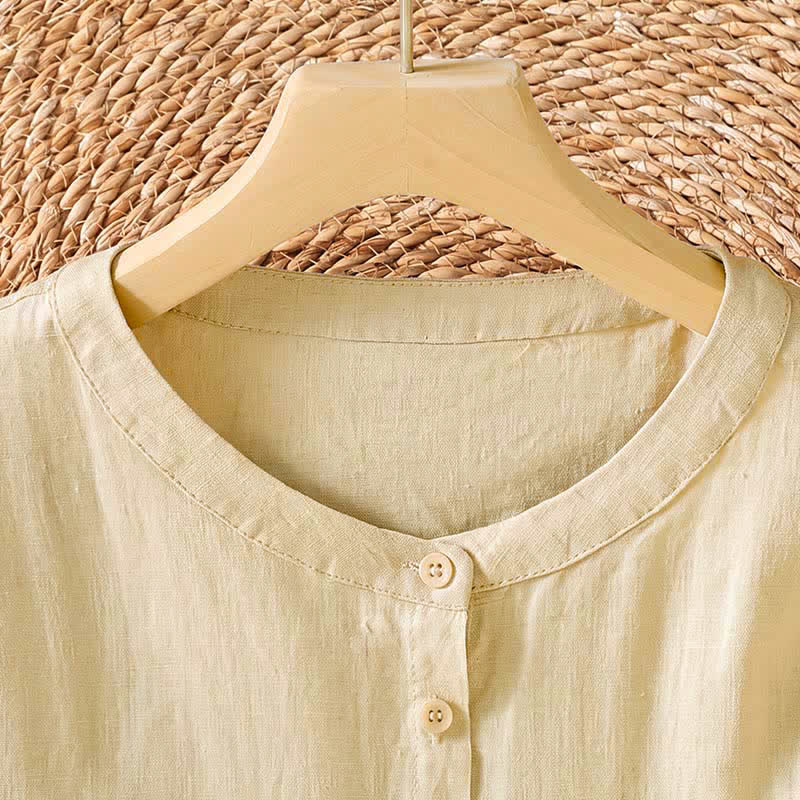 Buddha Stones Camisas de manga tres cuartos lisas, estilo casual de verano, con botones y diseño minimalista para mujer. - image 8