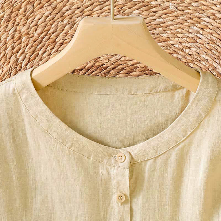Buddha Stones Camisas de manga tres cuartos lisas, estilo casual de verano, con botones y diseño minimalista para mujer. - image 8