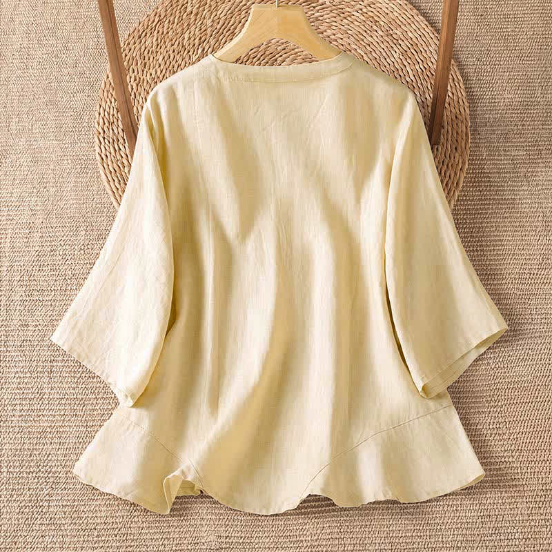 Buddha Stones Camisas de manga tres cuartos lisas, estilo casual de verano, con botones y diseño minimalista para mujer. - image 7