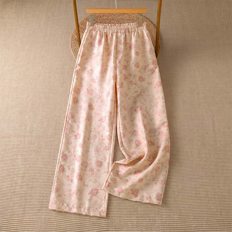 Buddha Stones Pantalones largos informales de estilo bohemio con estampado floral rosa para mujer, de pierna ancha y con bolsillos, ideales para primavera y verano. - Rosa Misty - US8-10, UK/AU12-14, EU40-42 (2XL) - image 0
