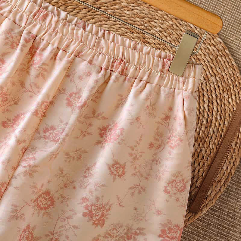 Buddha Stones Pantalones largos informales de estilo bohemio con estampado floral rosa para mujer, de pierna ancha y con bolsillos, ideales para primavera y verano. - image 4