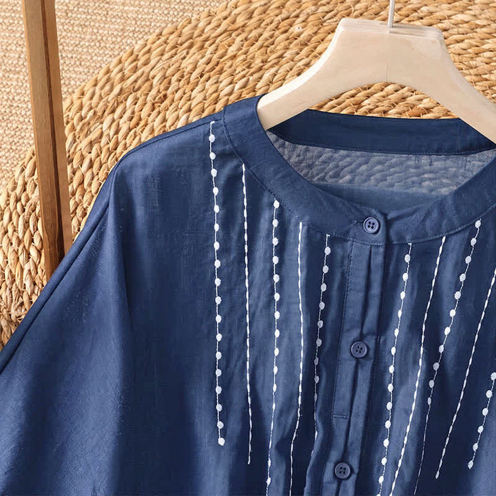 Buddha Stones Camisa de manga corta para mujer, estilo bohemio casual de verano, con botones, cordón ajustable y bajo acampanado. - image 2
