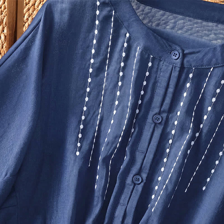 Buddha Stones Camisa de manga corta para mujer, estilo bohemio casual de verano, con botones, cordón ajustable y bajo acampanado. - image 4