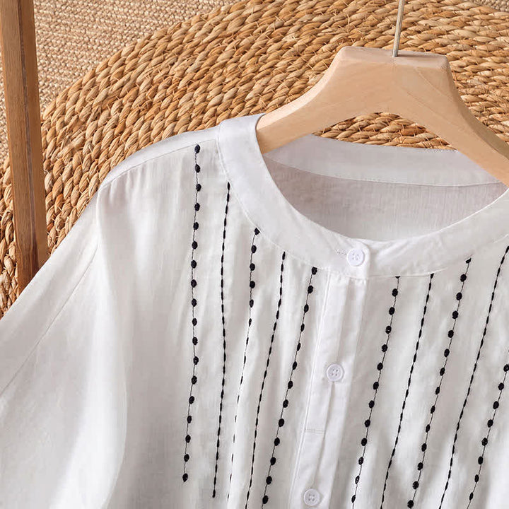 Buddha Stones Camisa de manga corta para mujer, estilo bohemio casual de verano, con botones, cordón ajustable y bajo acampanado. - image 10