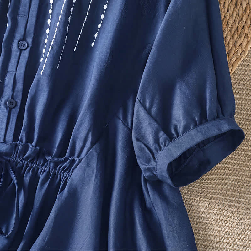 Buddha Stones Camisa de manga corta para mujer, estilo bohemio casual de verano, con botones, cordón ajustable y bajo acampanado. - image 6