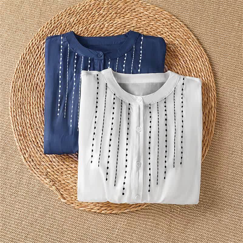 Buddha Stones Camisa de manga corta para mujer, estilo bohemio casual de verano, con botones, cordón ajustable y bajo acampanado. - image 13