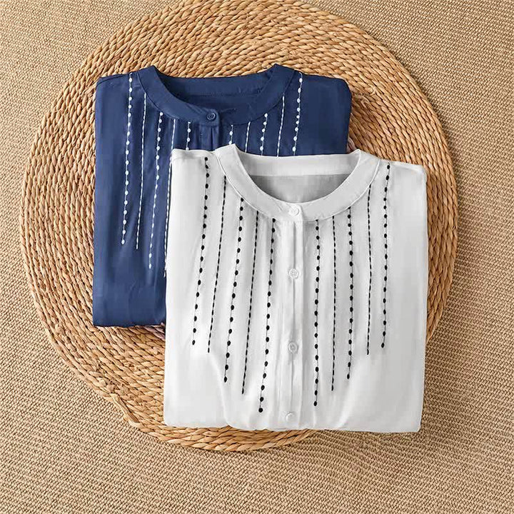 Buddha Stones Camisa de manga corta para mujer, estilo bohemio casual de verano, con botones, cordón ajustable y bajo acampanado. - image 13