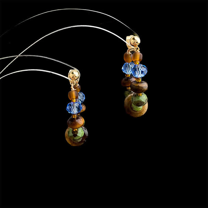 Buddha Stones Pendientes de protección con cuentas de jaspe ojo de tigre y manchas azules Liuli - image 4