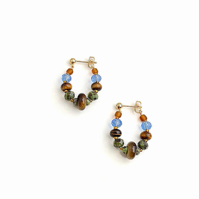 Buddha Stones Pendientes de protección con cuentas de jaspe ojo de tigre y manchas azules Liuli - image 1