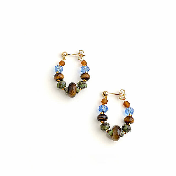 Buddha Stones Pendientes de protección con cuentas de jaspe ojo de tigre y manchas azules Liuli - image 1