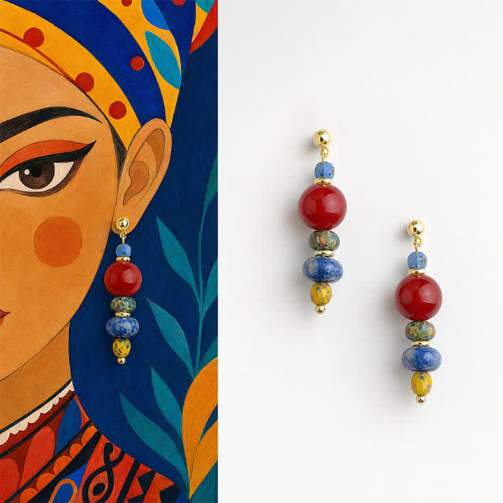 Buddha Stones Pendientes colgantes de ágata roja, unakita y jaspe azul con diseño de confianza. - Ágata roja (postes de cobre) - image 0