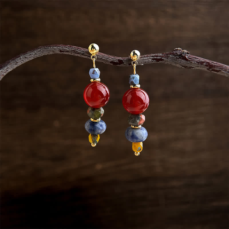 Buddha Stones Pendientes colgantes de ágata roja, unakita y jaspe azul con diseño de confianza. - image 2