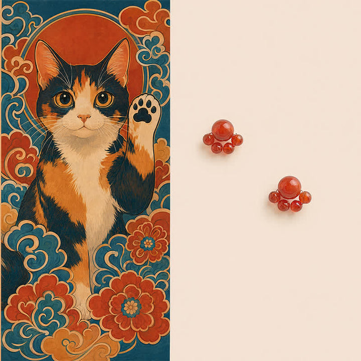 Buddha Stones Pendientes de ágata roja hechos a mano con diseño de huella de gato. La confianza está garantizada. - Ágata roja (postes de cobre) - image 0