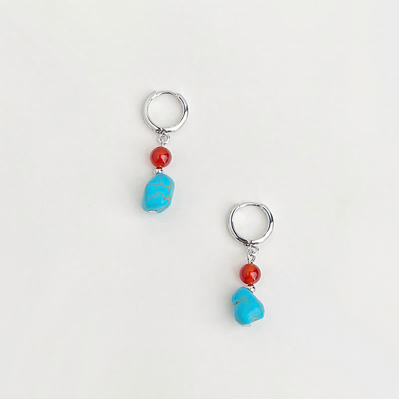 Buddha Stones Pendientes de aro de purificación de ágata roja turquesa - image 1