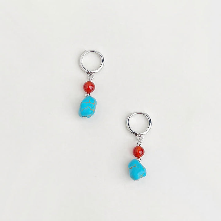 Buddha Stones Pendientes de aro de purificación de ágata roja turquesa - image 1