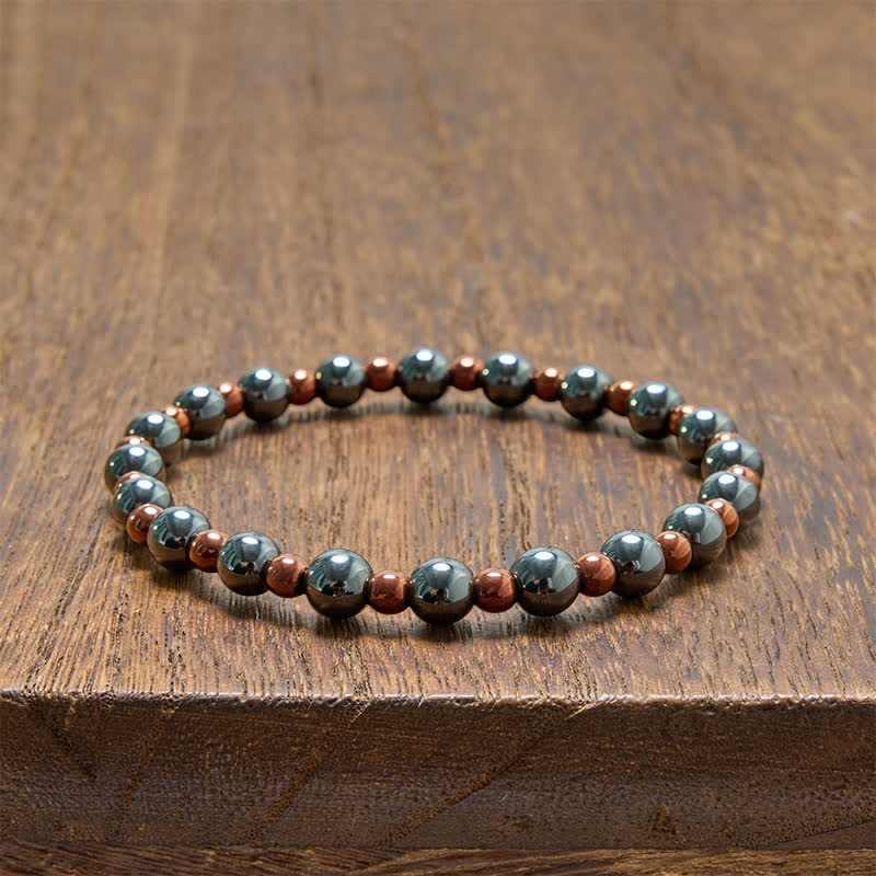 Buddha Stones Conjunto de 2 piezas de pulsera minimalista de cuentas redondas con hematita para conexión a tierra. - image 8