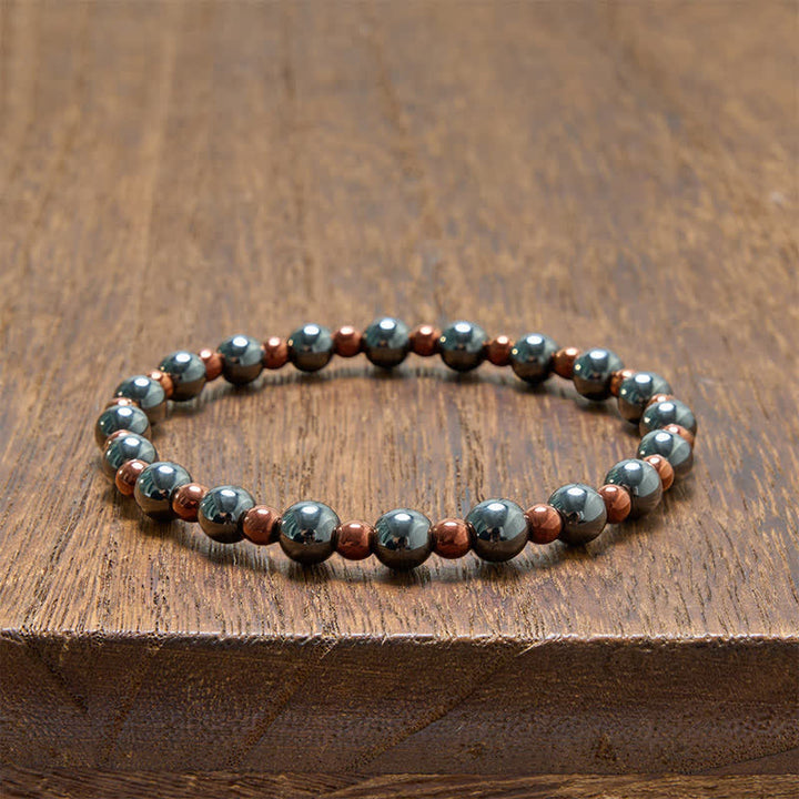 Buddha Stones Conjunto de 2 piezas de pulsera minimalista de cuentas redondas con hematita para conexión a tierra. - image 8