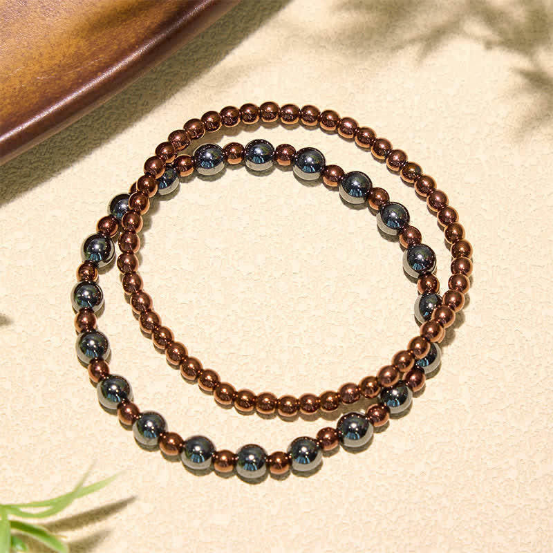 Buddha Stones Conjunto de 2 piezas de pulsera minimalista de cuentas redondas con hematita para conexión a tierra. - image 2