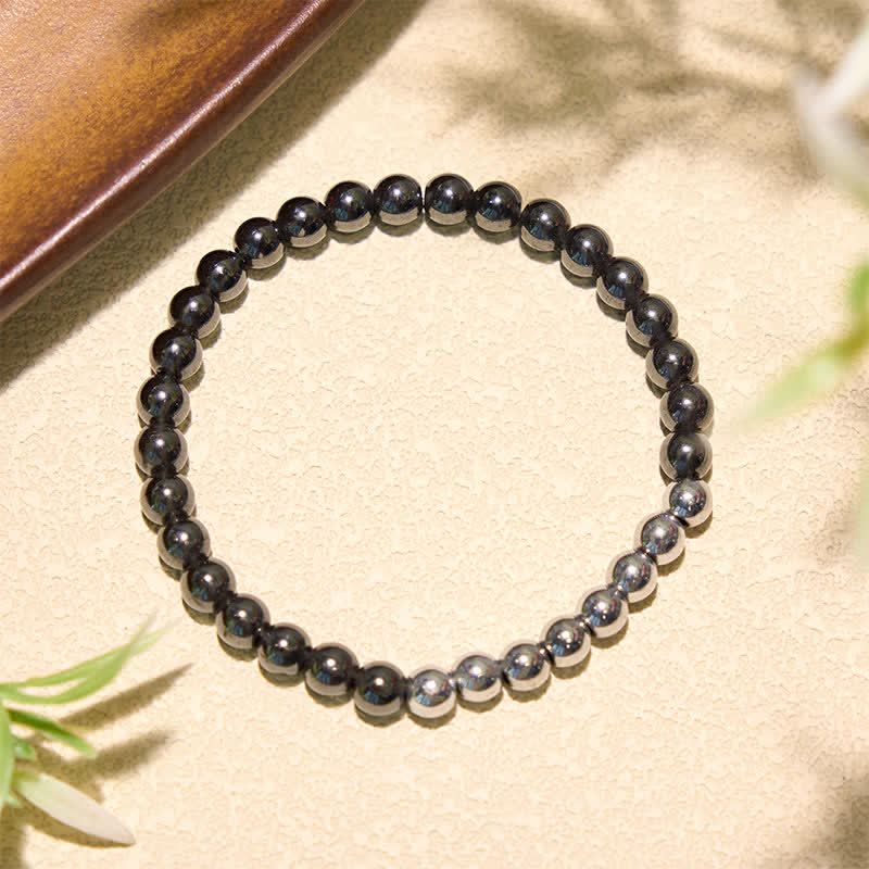Buddha Stones Pulsera redonda de cuentas de hematita para conexión a tierra - Hematita blanca (circunferencia de la muñeca: 5,5–5,9 pulgadas/14–15 cm) - image 0