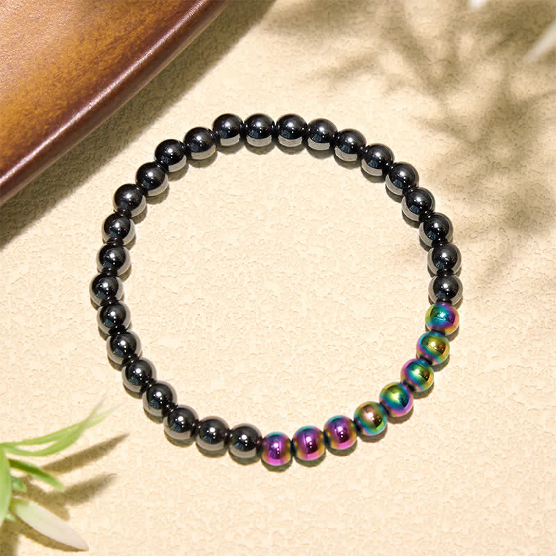 Buddha Stones Pulsera redonda de cuentas de hematita para conexión a tierra - Hematita arcoíris (circunferencia de la muñeca: 5,5–5,9 pulgadas/14–15 cm) - image 7