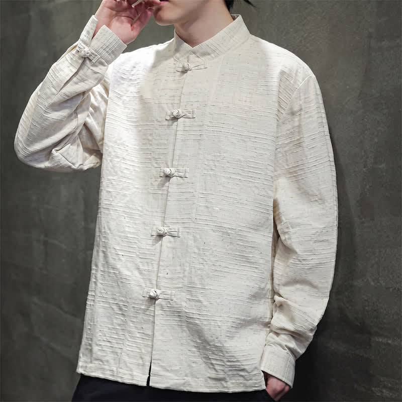 Buddha Stones Camisas de manga larga para hombre estilo vintage Tang con botones de rana y estampado floral. - image 17