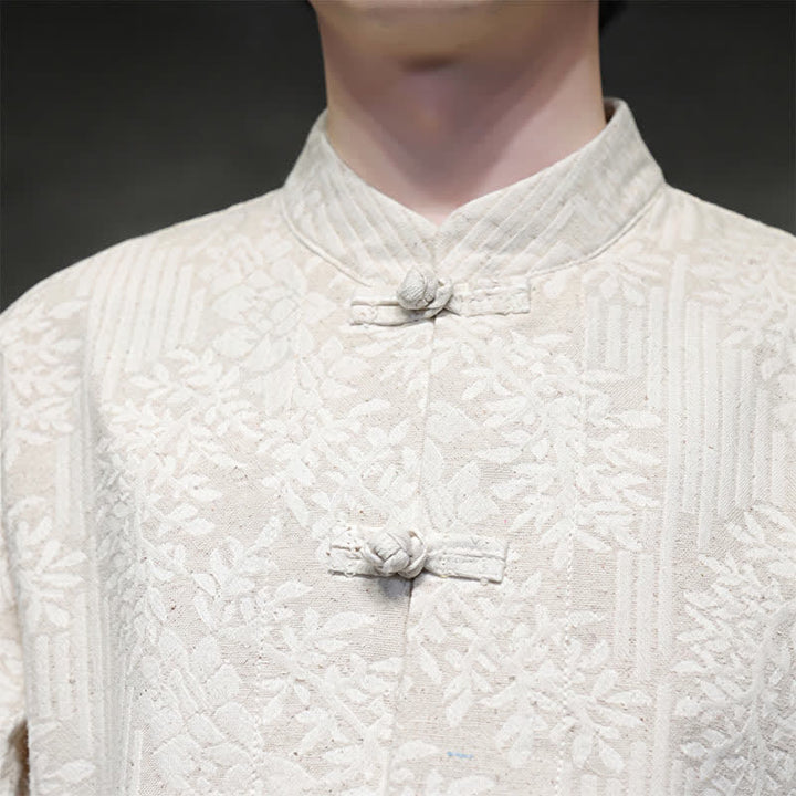 Buddha Stones Camisas de manga larga para hombre estilo vintage Tang con botones de rana y estampado floral. - image 33