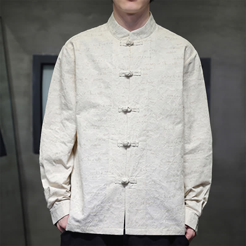 Buddha Stones Camisas de manga larga para hombre estilo vintage Tang con botones de rana y estampado floral. - image 1