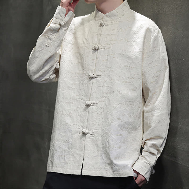 Buddha Stones Camisas de manga larga para hombre estilo vintage Tang con botones de rana y estampado floral. - image 8