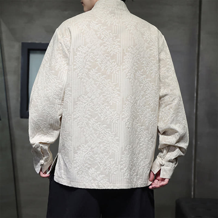 Buddha Stones Camisas de manga larga para hombre estilo vintage Tang con botones de rana y estampado floral. - image 32