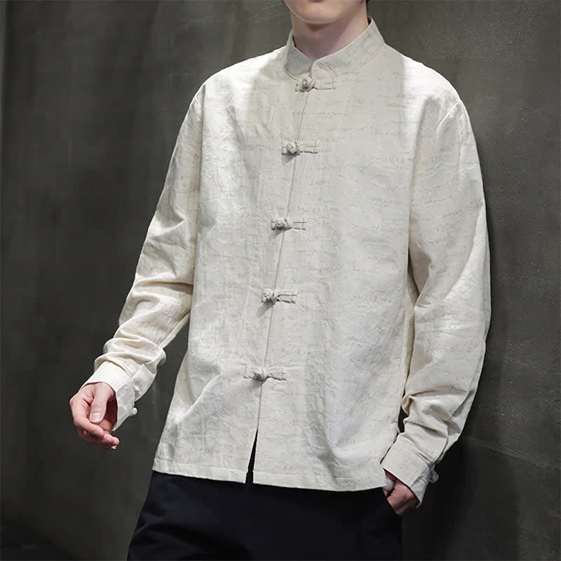 Buddha Stones Camisas de manga larga para hombre estilo vintage Tang con botones de rana y estampado floral. - image 7