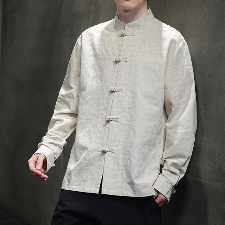 Buddha Stones Camisas de manga larga para hombre estilo vintage Tang con botones de rana y estampado floral. - image 7