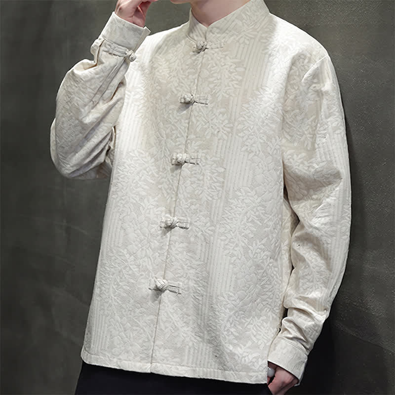 Buddha Stones Camisas de manga larga para hombre estilo vintage Tang con botones de rana y estampado floral. - image 30