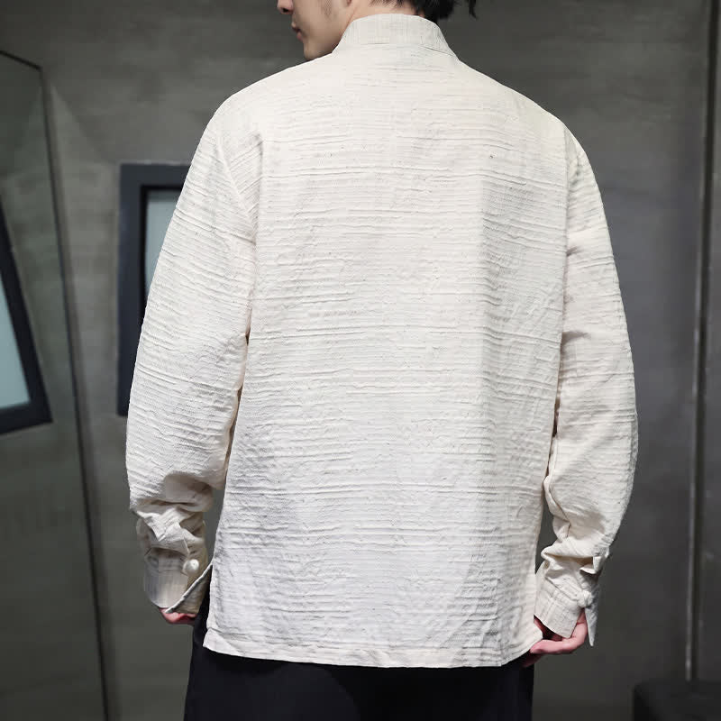 Buddha Stones Camisas de manga larga para hombre estilo vintage Tang con botones de rana y estampado floral. - image 19