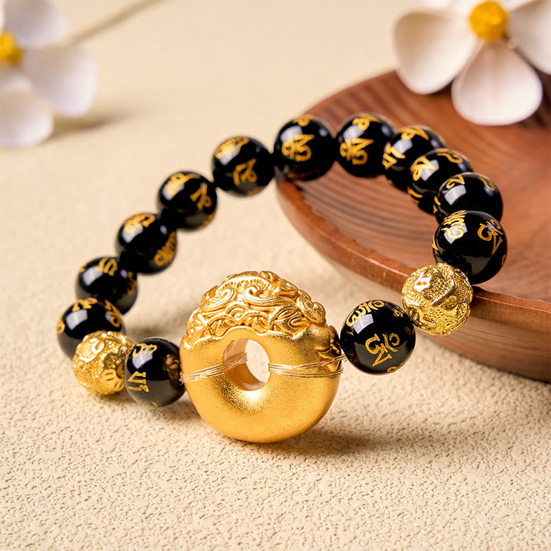 Buddha Stones Hebilla de la paz Pi Xiu de obsidiana negra Om Mani Padme Hum Pulsera de la riqueza - image 3
