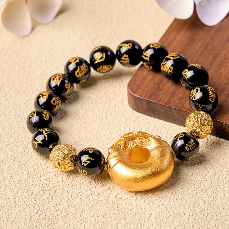 Buddha Stones Hebilla de la paz Pi Xiu de obsidiana negra Om Mani Padme Hum Pulsera de la riqueza - image 2