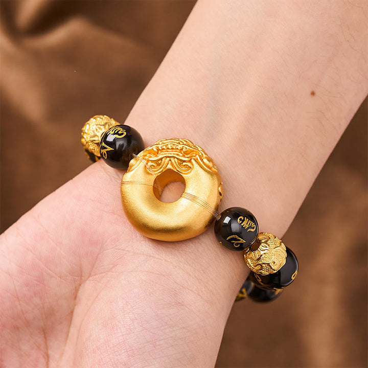 Buddha Stones Hebilla de la paz Pi Xiu de obsidiana negra Om Mani Padme Hum Pulsera de la riqueza - image 5