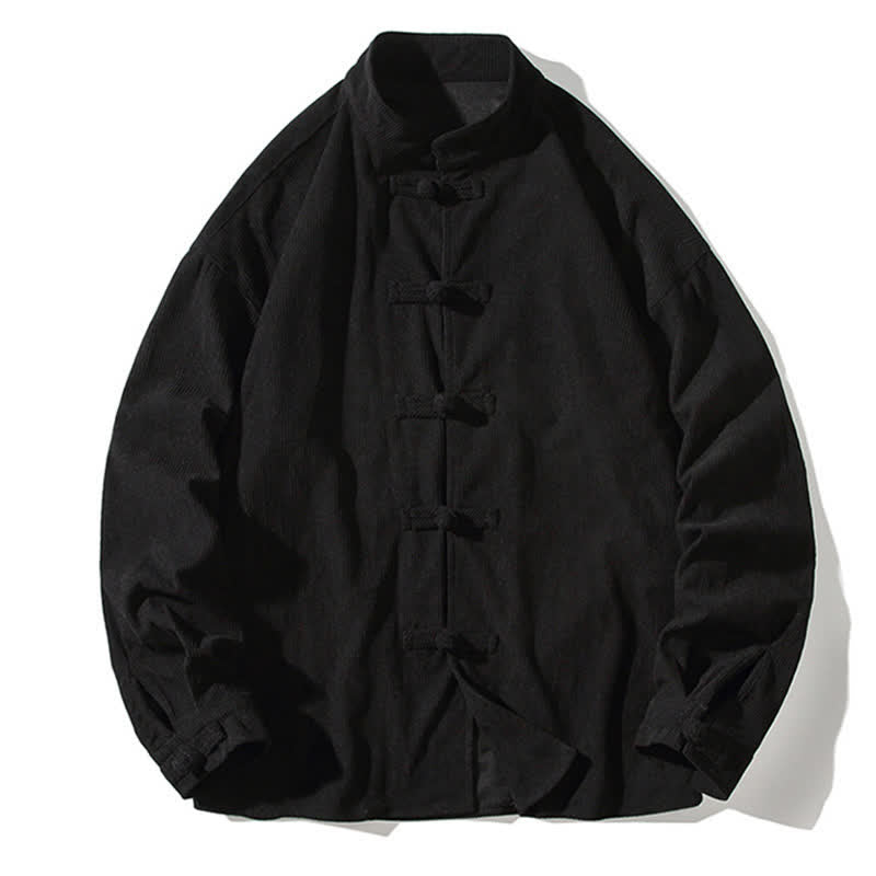 Buddha Stones Chaqueta de hombre de algodón liso con botones de rana, estilo casual de otoño/invierno. - image 24