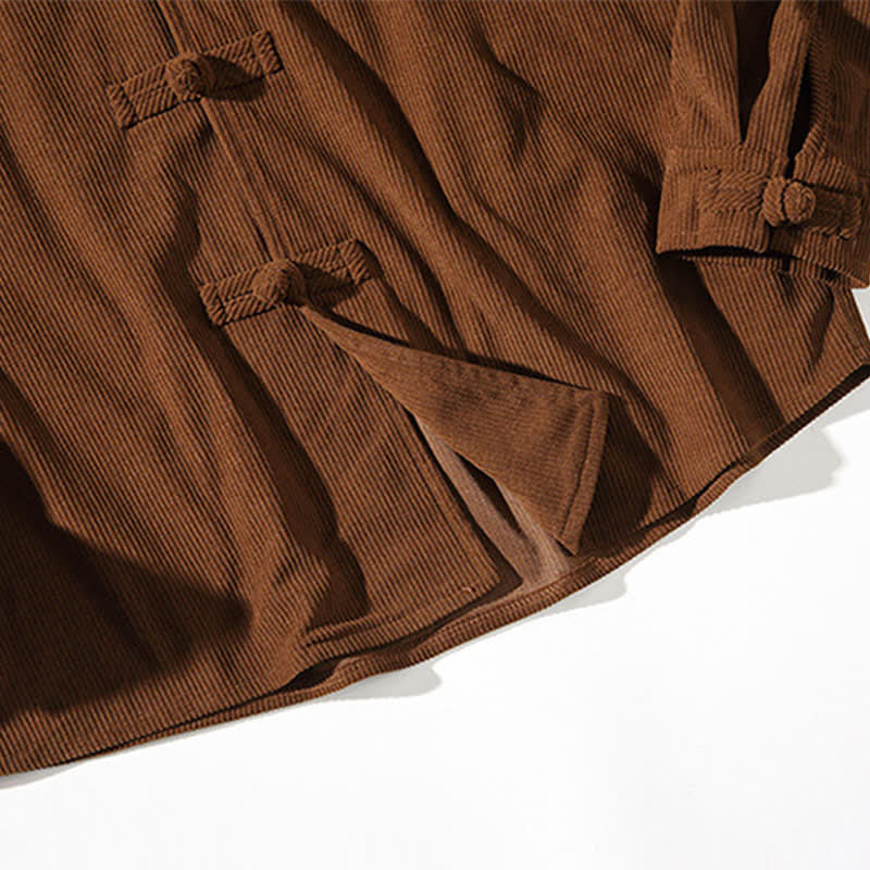 Buddha Stones Chaqueta de hombre de algodón liso con botones de rana, estilo casual de otoño/invierno. - image 15