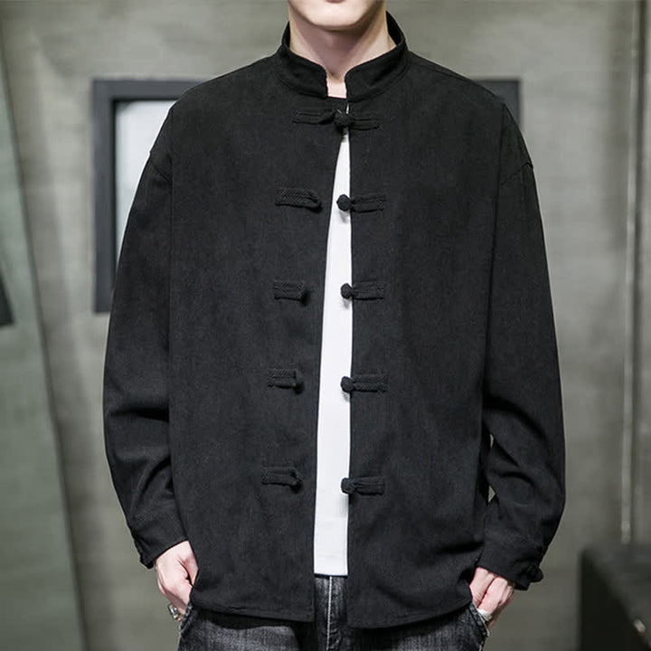 Buddha Stones Chaqueta de hombre de algodón liso con botones de rana, estilo casual de otoño/invierno. - Negro - US/UK/AU46, EU56 (5XL) - image 17