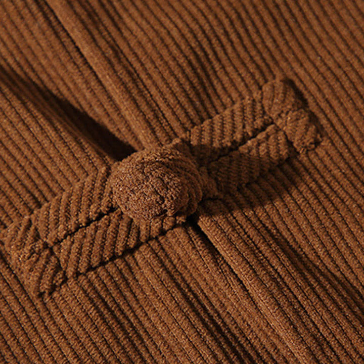 Buddha Stones Chaqueta de hombre de algodón liso con botones de rana, estilo casual de otoño/invierno. - image 12