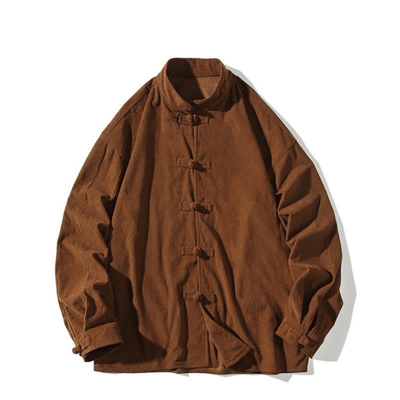 Buddha Stones Chaqueta de hombre de algodón liso con botones de rana, estilo casual de otoño/invierno. - image 10