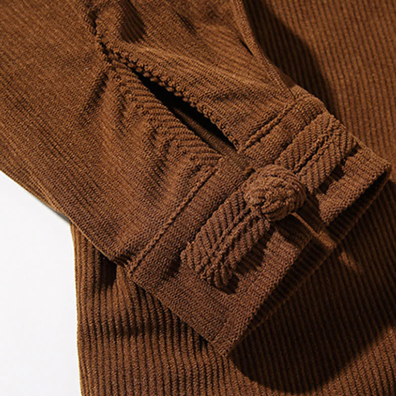 Buddha Stones Chaqueta de hombre de algodón liso con botones de rana, estilo casual de otoño/invierno. - image 13